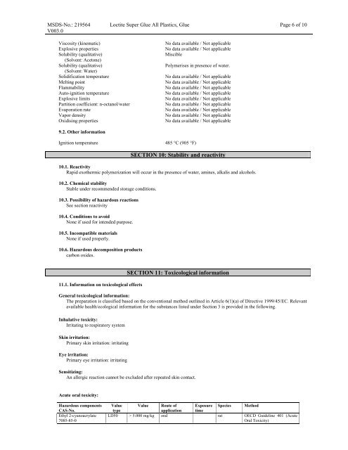 SAFETY DATA SHEET LOCTITE ALL PLASTICS - Toolbank