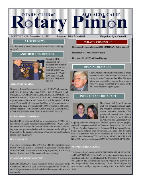 December 1, 2003 - Palo Alto Rotary