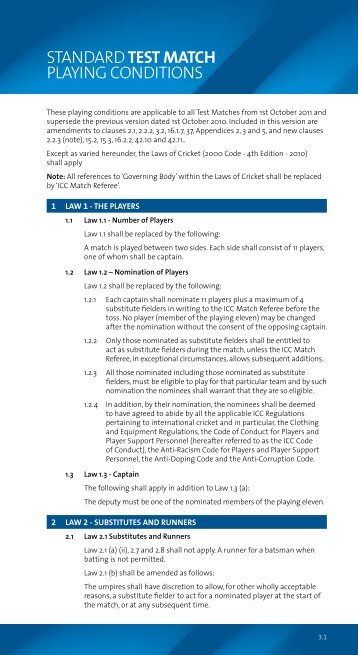 Standard Test Match Playing Conditions - PCB