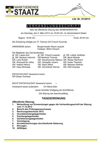 Protokoll der Gemeinderatssitzung vom 05.03.2013 - SPOE-Staatz ...