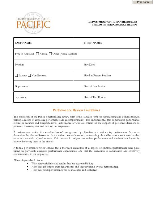 Performance Review Guidelines - University of the Pacific