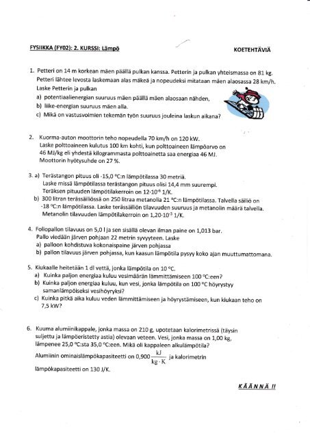 FY2-koetehtäviä + ratkaisut