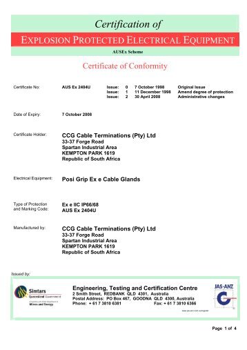 Certification of - CCG Cable Glands