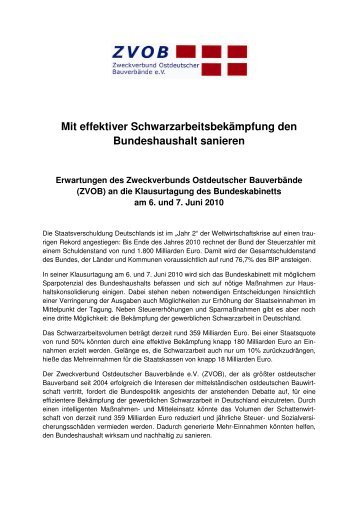 ZVOB-Papier zur Bekämpfung von Schwarzarbeit am Bau