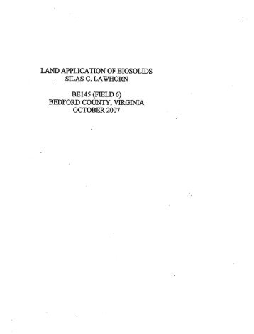 LAND APPLICATION OF BIOSOLIDS BEDFORD COUNTY, VIRGINIA