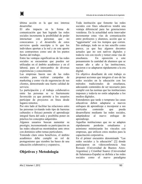 ArtÃ­culos JEIN 2012 Vol 1 - SICyT - Universidad TecnolÃ³gica Nacional