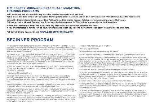 Beginner Program Sydney Morning Herald Half Marathon
