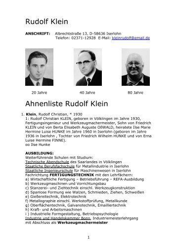 Rudolf Klein Ahnenliste Rudolf Klein - AHNEN-IM-SAARLAND