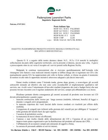 inadempienze progetto 8venti serv postali .pdf - cisl poste siracusa