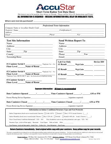 Short Term Instructions and Data Sheet - AccuStar Labs