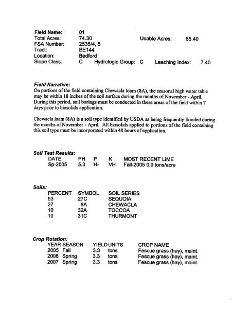 land application of biosolids be144 (fields 1 - 17) bedford county ...