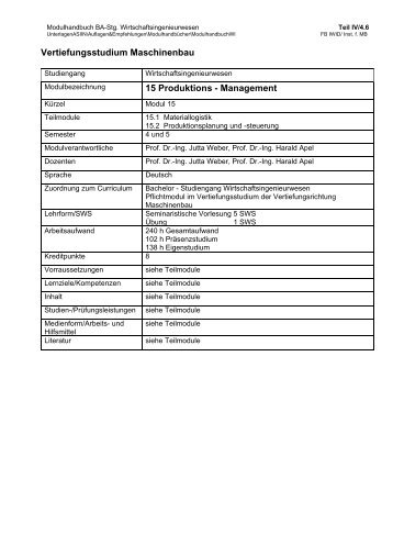 Vertiefungsstudium Maschinenbau - Hochschule Magdeburg-Stendal