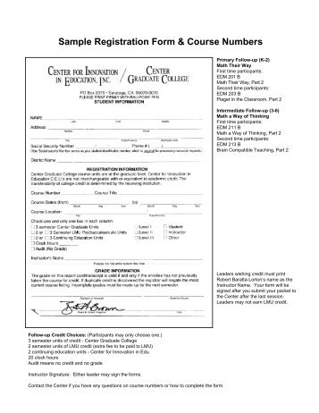 Sample Registration Form & Course Numbers - Center for ...