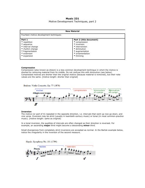 Music 231 Motive Development Techniques, part 2 - Jkornfeld.net