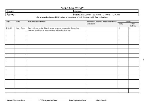 Field Log - LSU School of Social Work