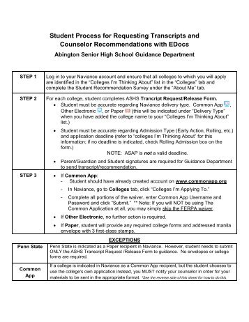 Transcript Recommendation Form - Abington School District