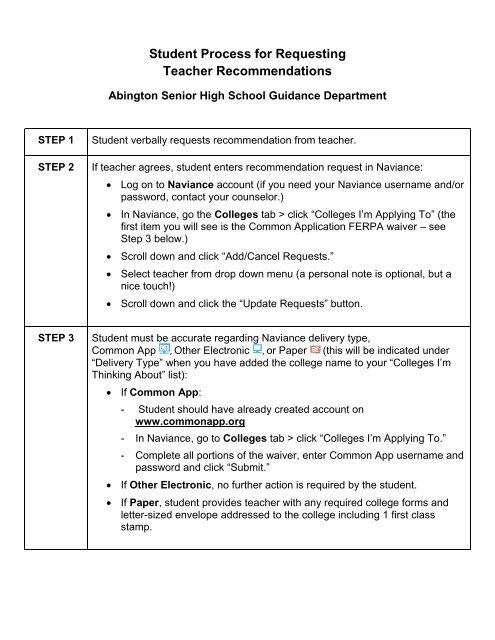 Transcript Recommendation Form - Abington School District