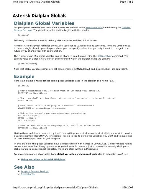 Asterisk Dialplan Globals