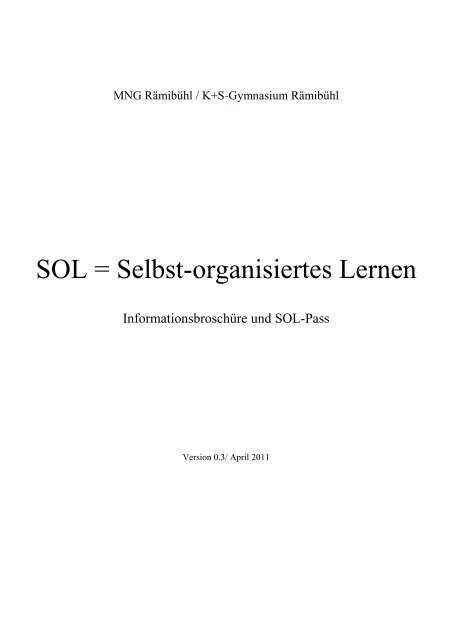 SOL = Selbst-organisiertes Lernen - Das MNG