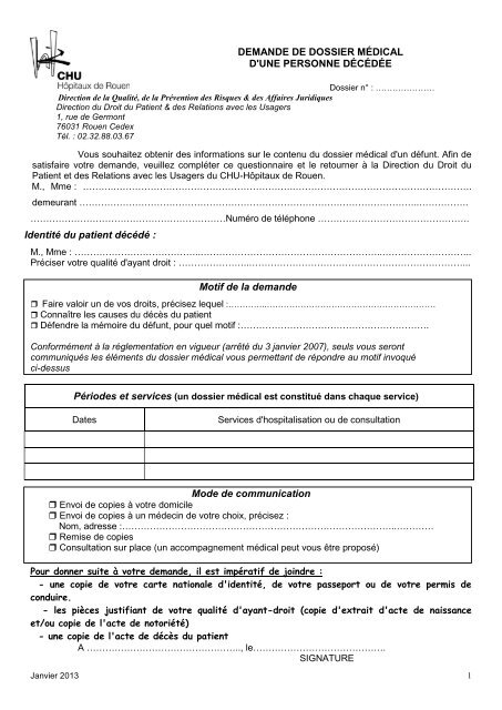 Formulaire ayant-droit - CHU de Rouen
