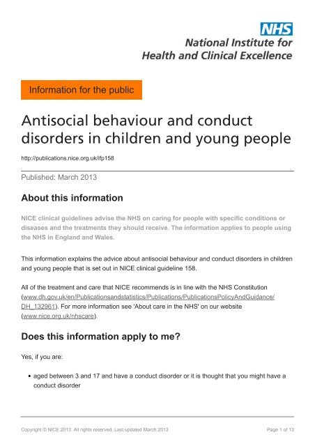 Antisocial behaviour and conduct disorders Information for the ...