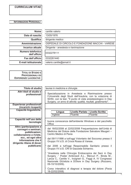 cantile valerio - Ospedale di Circolo e Fondazione Macchi