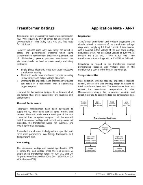 Transformer Ratings Pdf Teal Electronics