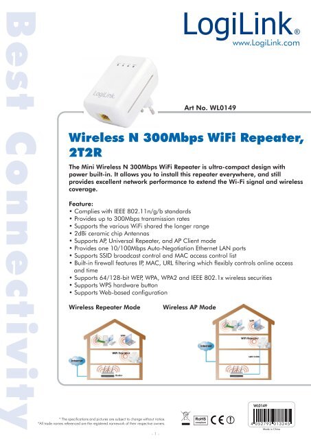 Wireless N 300Mbps WiFi Repeater, 2T2R