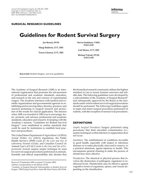 Guidelines for Rodent Survival Surgery - Academy of Surgical ...