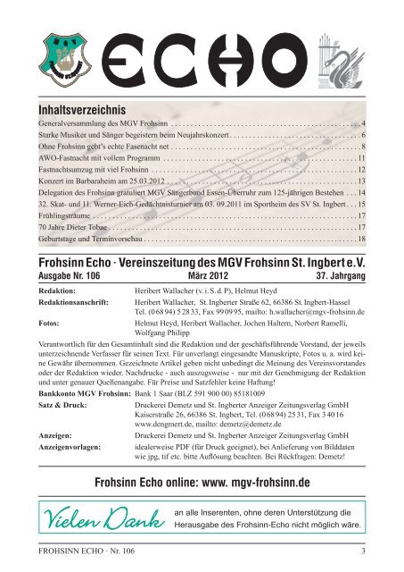 Frohsinn-Echo 106 - MGV Frohsinn St. Ingbert eV