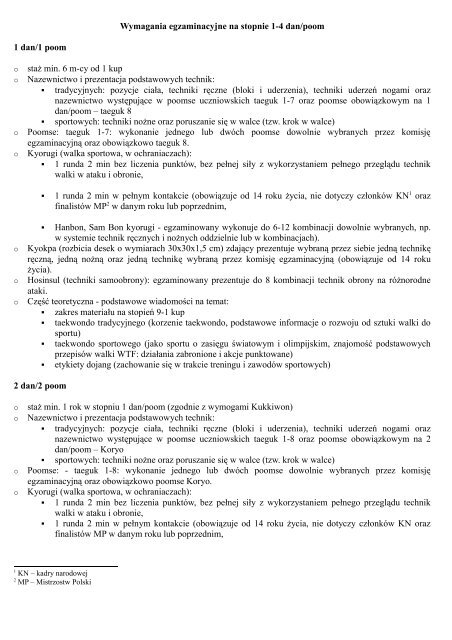Wymagania egzaminacyjne na stopnie 1-4 dan/poom