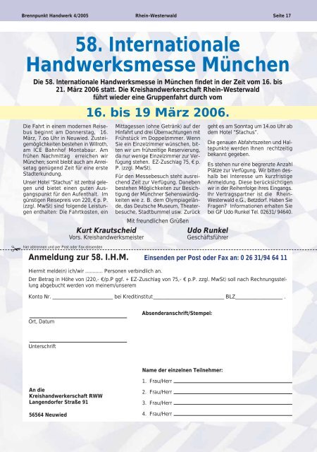 Magazin der Kreishandwerkerschaft Rhein-Westerwald