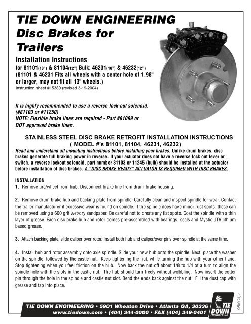 Disc Brakes Instruction For The Expediter