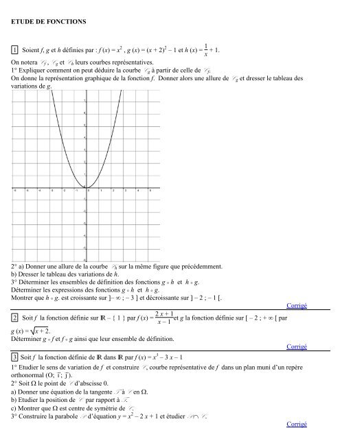 Etude De Fonctions 1 Soient F G Et H Da C Finies Par F X X