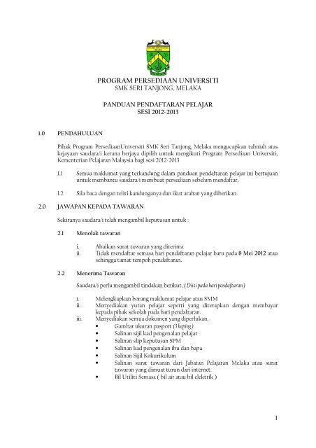 Panduan Pendaftaran Pelajar Baru PPU 2012 - Program ...