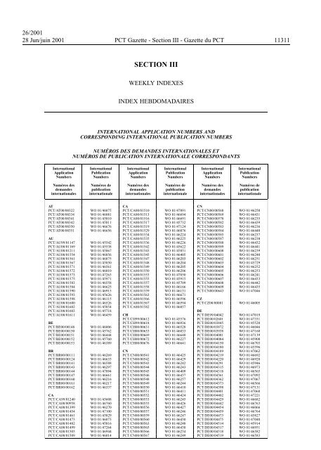 PCT/2001/26 : PCT Gazette, Weekly Issue No. 26, 2001 - WIPO