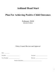 Ashland Head Start Plan For Achieving Positive Child Outcomes