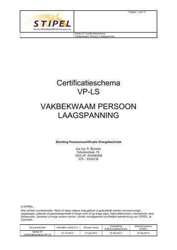 Certificatieschema VP-LS VAKBEKWAAM PERSOON ... - Stipel