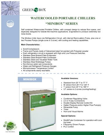 MINIBOX Watercooled Portable Chillers Specifications - Green Box ...