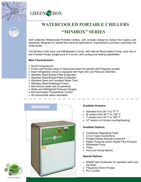 MINIBOX Watercooled Portable Chillers Specifications - Green Box ...