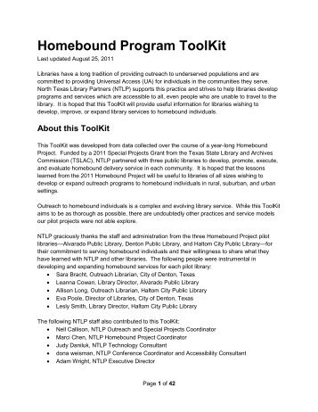 Homebound Program ToolKit - NTLP