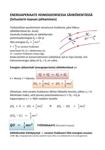 Energiaperiaate sähkökentässä ja Schusterin kaava