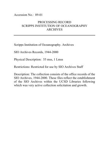 SIO Archives Records, 1944-2000. Collection 89-01