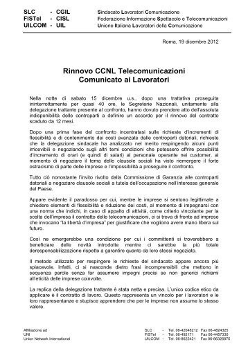 comunicato unitario rinnovo CCNL Telecomunicazioni - Uil Com