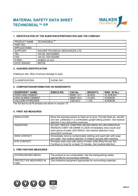 material safety data sheet technosealâ¢ fp - PT. Harimau Putih