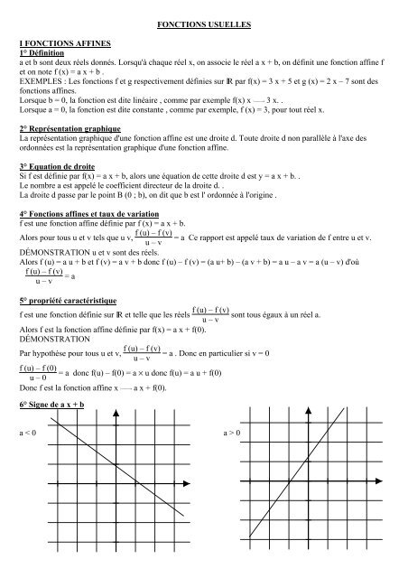 Rappels Fonction Affines