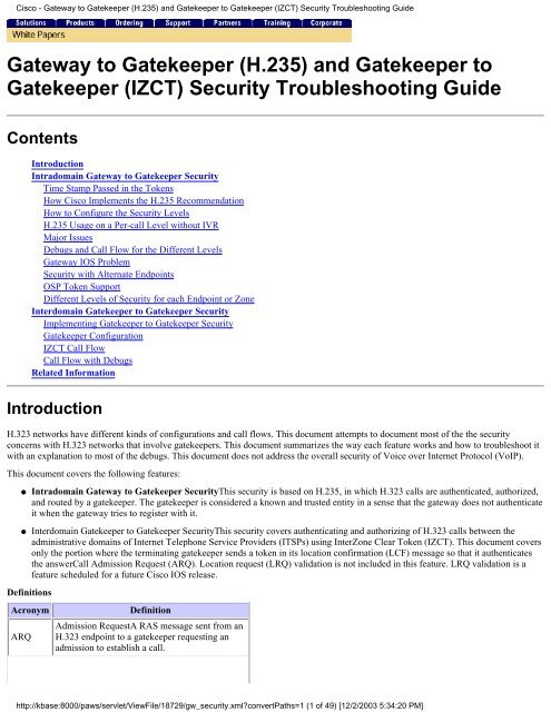 Cisco - Gateway to Gatekeeper (H.235) and ... - VOIP Information