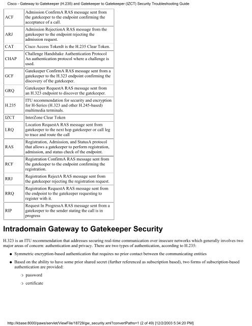 Cisco - Gateway to Gatekeeper (H.235) and ... - VOIP Information