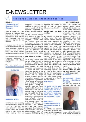 E-NEWSLETTER - The Dove Clinic for Integrated Medicine