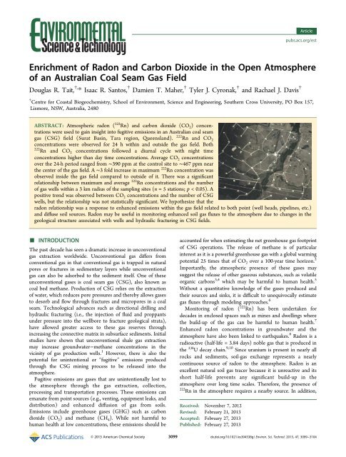 Enrichment of Radon and Carbon Dioxide in the Open Atmosphere ...